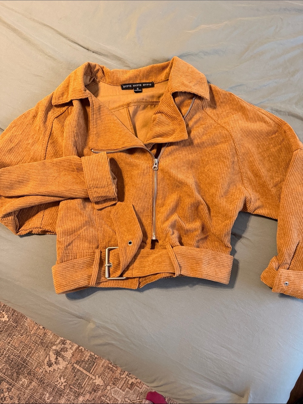 HYFVE Cropped Corduroy Belted Zip Jacket